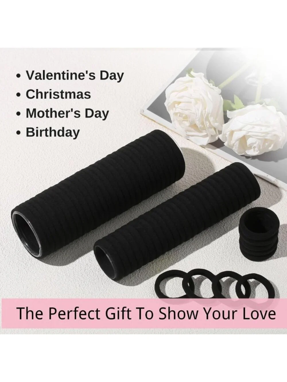 120PCS No Damage Black Hair Ties – Seamless Elastic Ponytail Holders for Thick